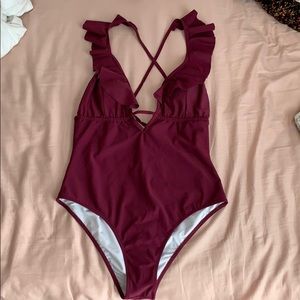 Maroon one piece bathing suit